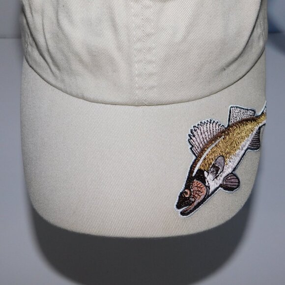 Magic Headwear OS Beige Tan Cotton Embroidered Walleye Fish Hat Cap NEW w Tag - Picture 3 of 9